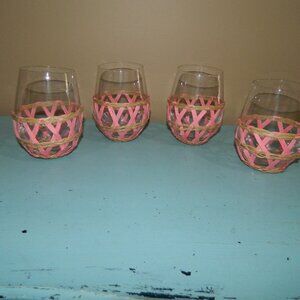 Mark & Graham Raffia Wrapped Stemless Wine Glasses Glass, Set of 4